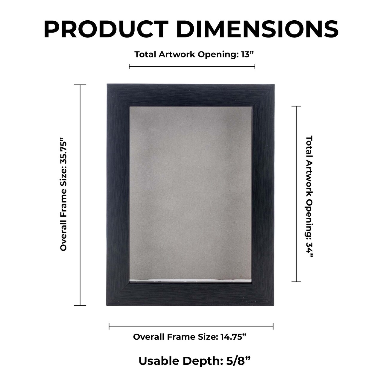 Elegant Charcoal Wood Shadow Box Frame with Acrylic Front - Light Brown Suede Backing, 30 Sizes